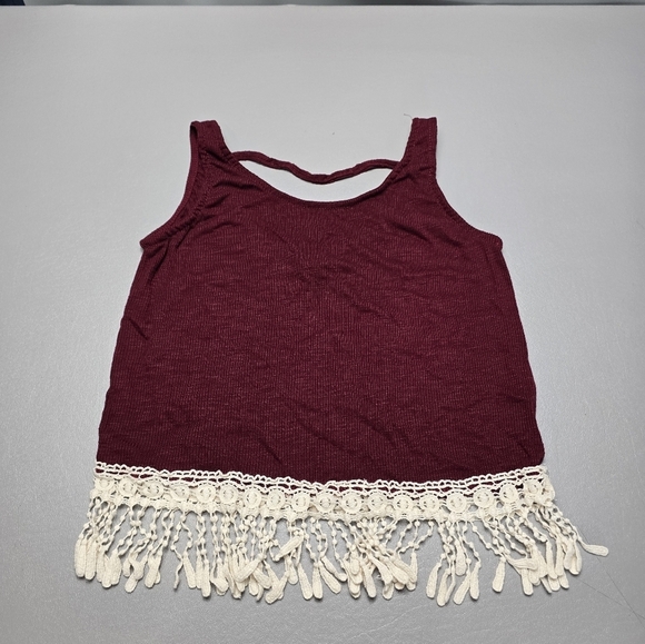 rue21 maroon crop top with crochet tassels women's size large - Picture 1 of 7